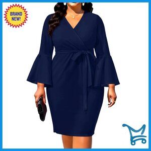 Plus Size Bodycon Pencil Dress Long Sleeve Elegant Cocktail Wedding Guest